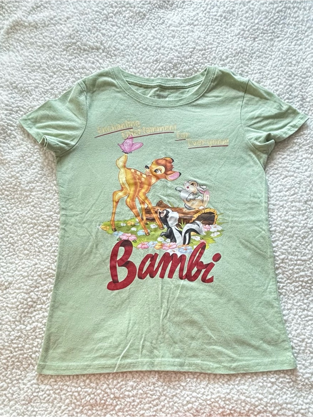 Disney Bambi Graphic Tee - Light Green with Red Script